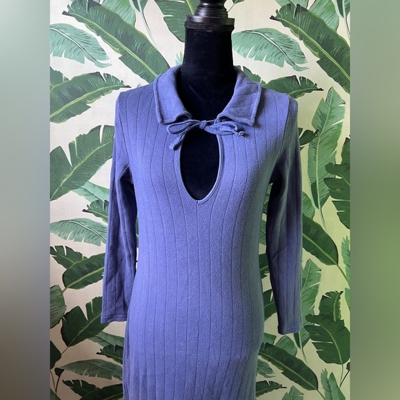Free People Beach Womens Blue Moonlight Maxi Ribbed Knit Long Sleeve Dress Small - Picture 10 of 10